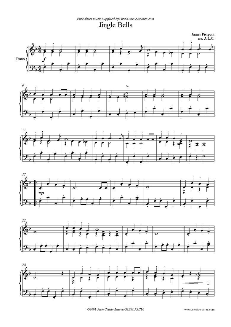 Front page of Jingle Bells: Piano sheet music