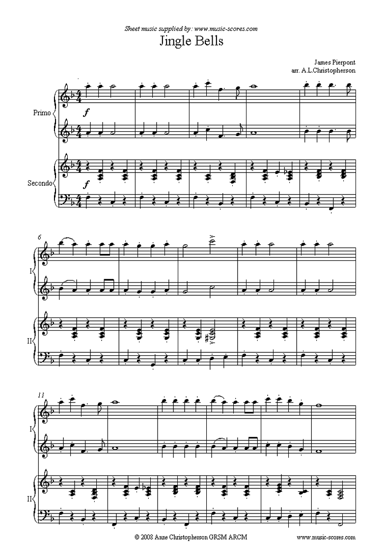 Front page of Jingle Bells: Piano Duet sheet music
