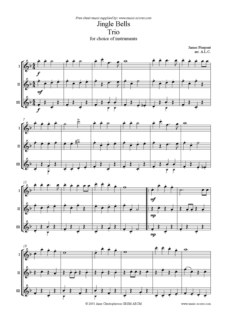 Front page of Jingle Bells: Any 3 instruments sheet music