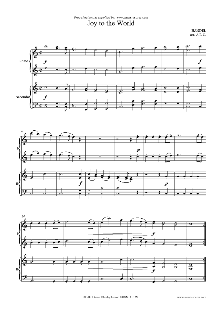Front page of Joy to the World: Duo sheet music