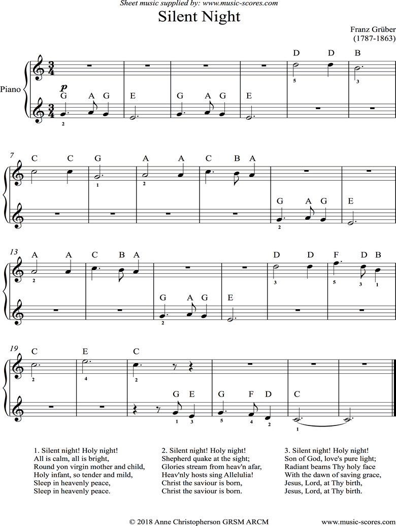 Front page of Silent Night, Holy Night: Easy Piano sheet music
