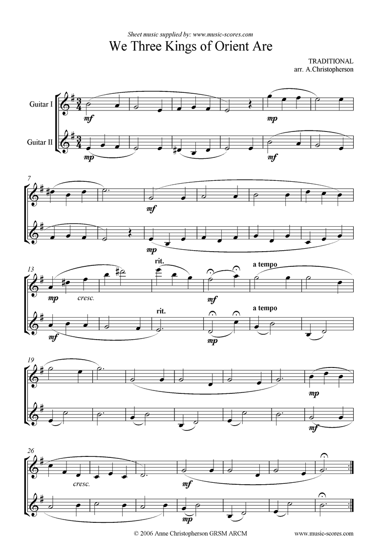 Front page of We Three Kings: 2 treble instruments sheet music