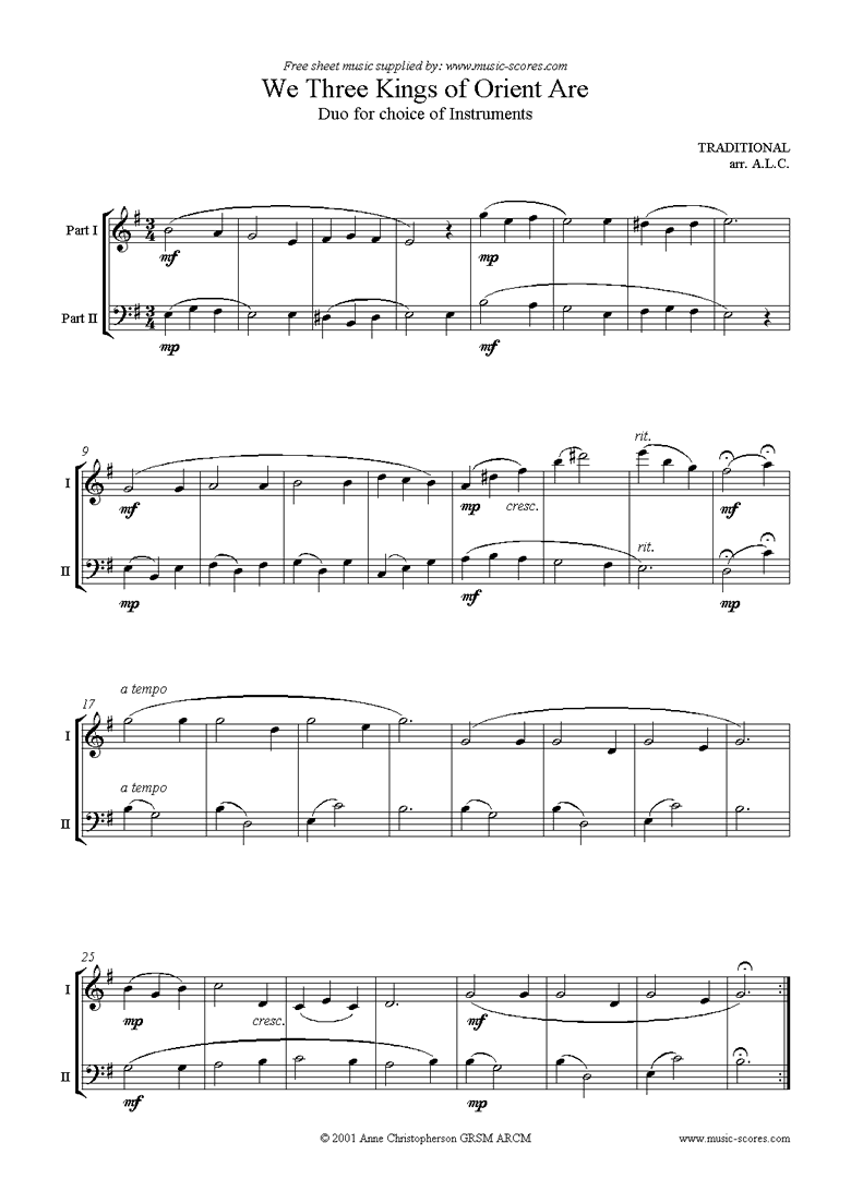 Front page of We Three Kings: Duo sheet music