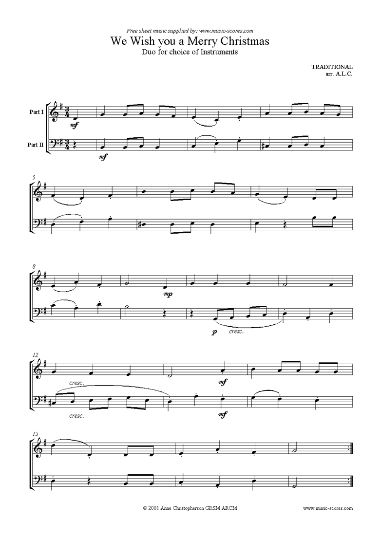 Front page of We Wish You a Merry Christmas: Duo sheet music