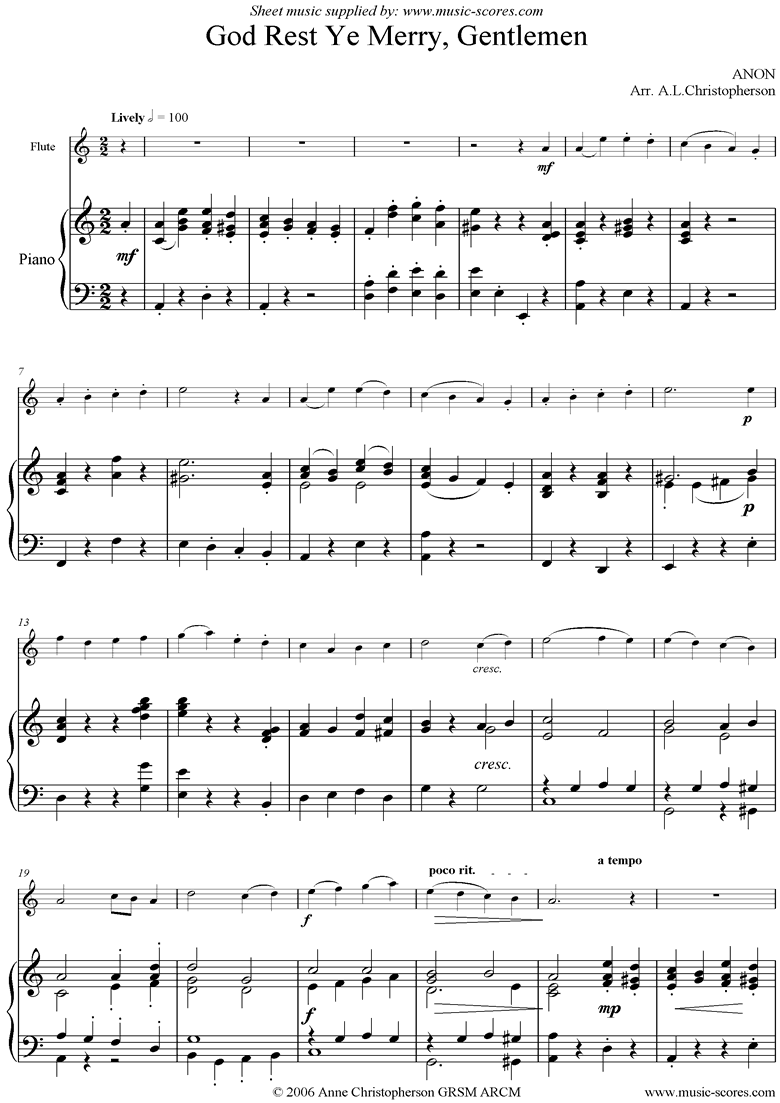 Front page of God Rest Ye Merry, Gentlemen: Flute and Piano sheet music