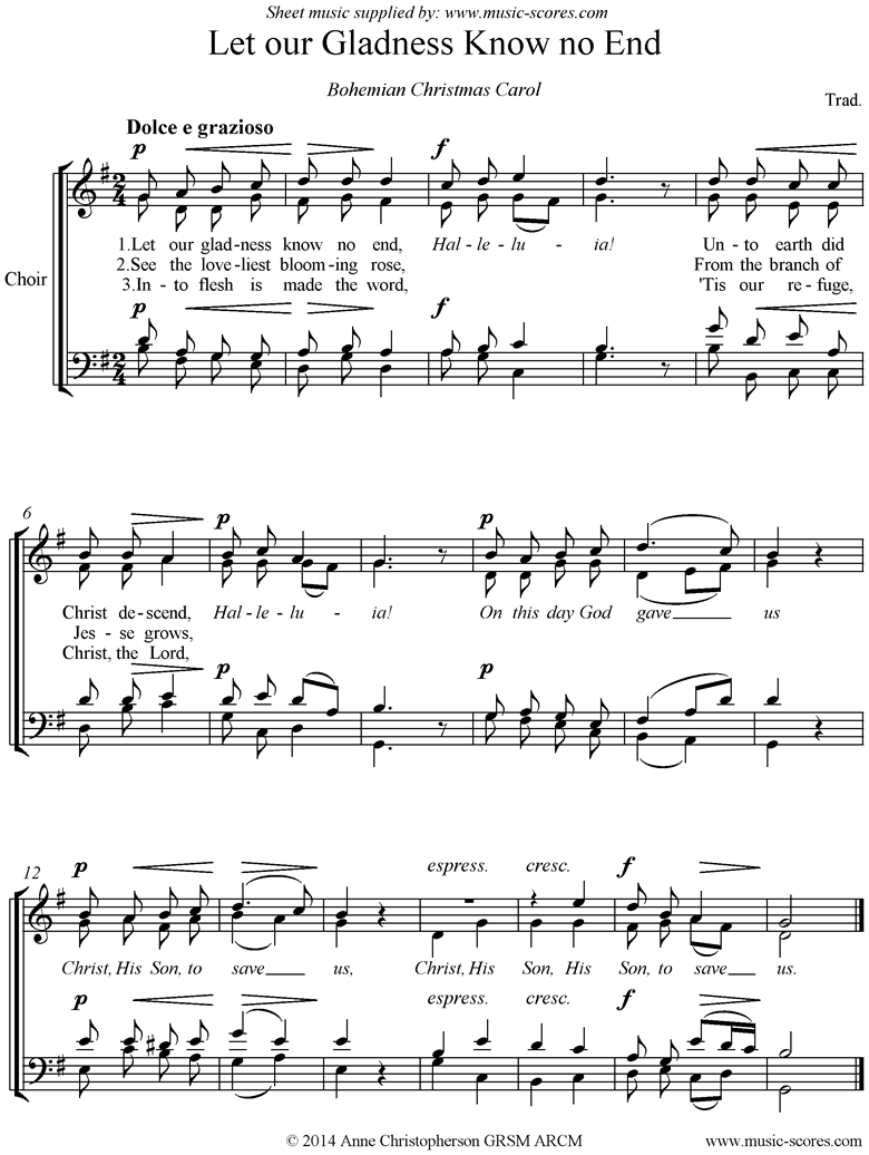 Front page of Let our Gladness Know no End: choir SATB sheet music