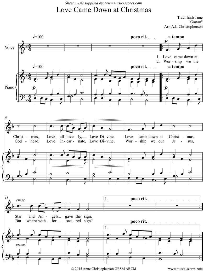Front page of Love Came Down at Christmas: Voice and Piano sheet music