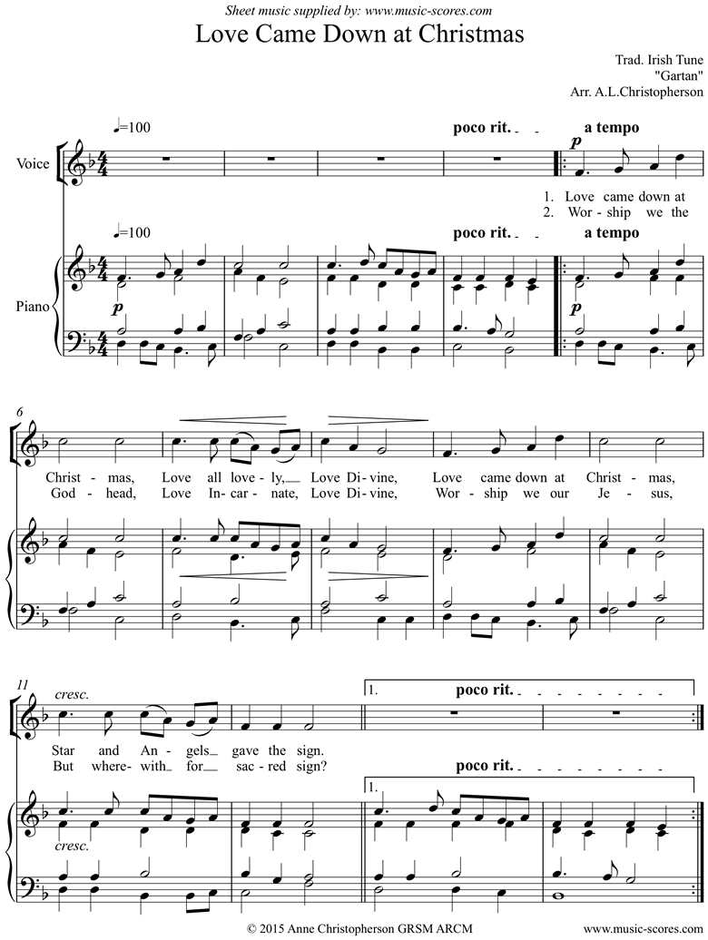 Front page of Love Came Down at Christmas: SA Voice and Piano sheet music