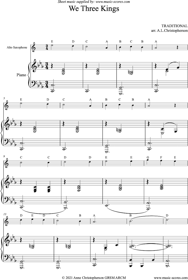 Front page of We Three Kings: Easy Alto Sax sheet music
