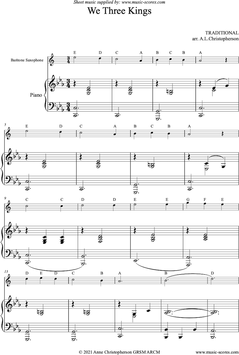 Front page of We Three Kings: Easy Baritone Sax sheet music