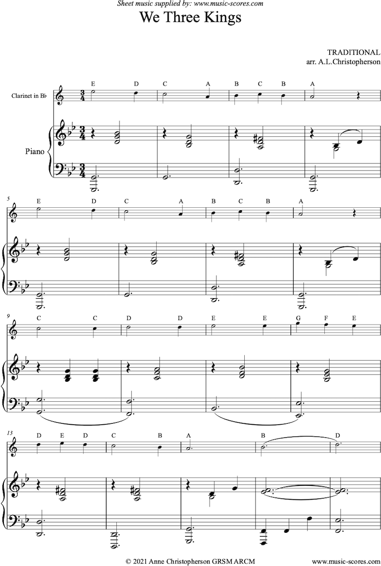 Front page of We Three Kings: Easy Clarinet sheet music