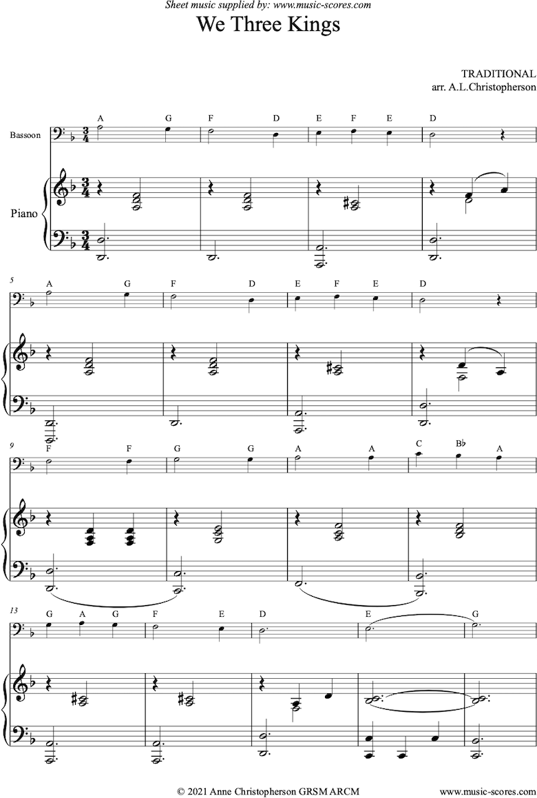 Front page of We Three Kings: Easy Bassoon sheet music