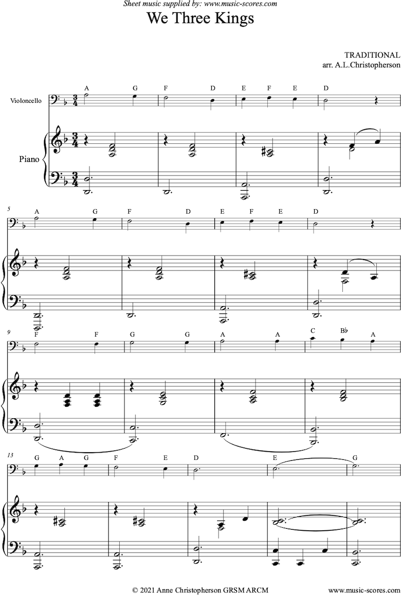Front page of We Three Kings: Easy Cello sheet music