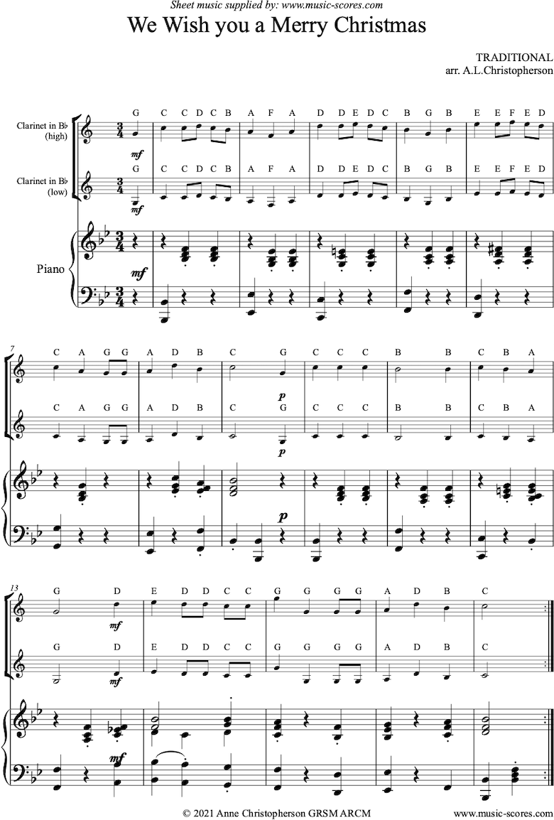 Front page of We Wish You a Merry Christmas: easy Clarinet sheet music