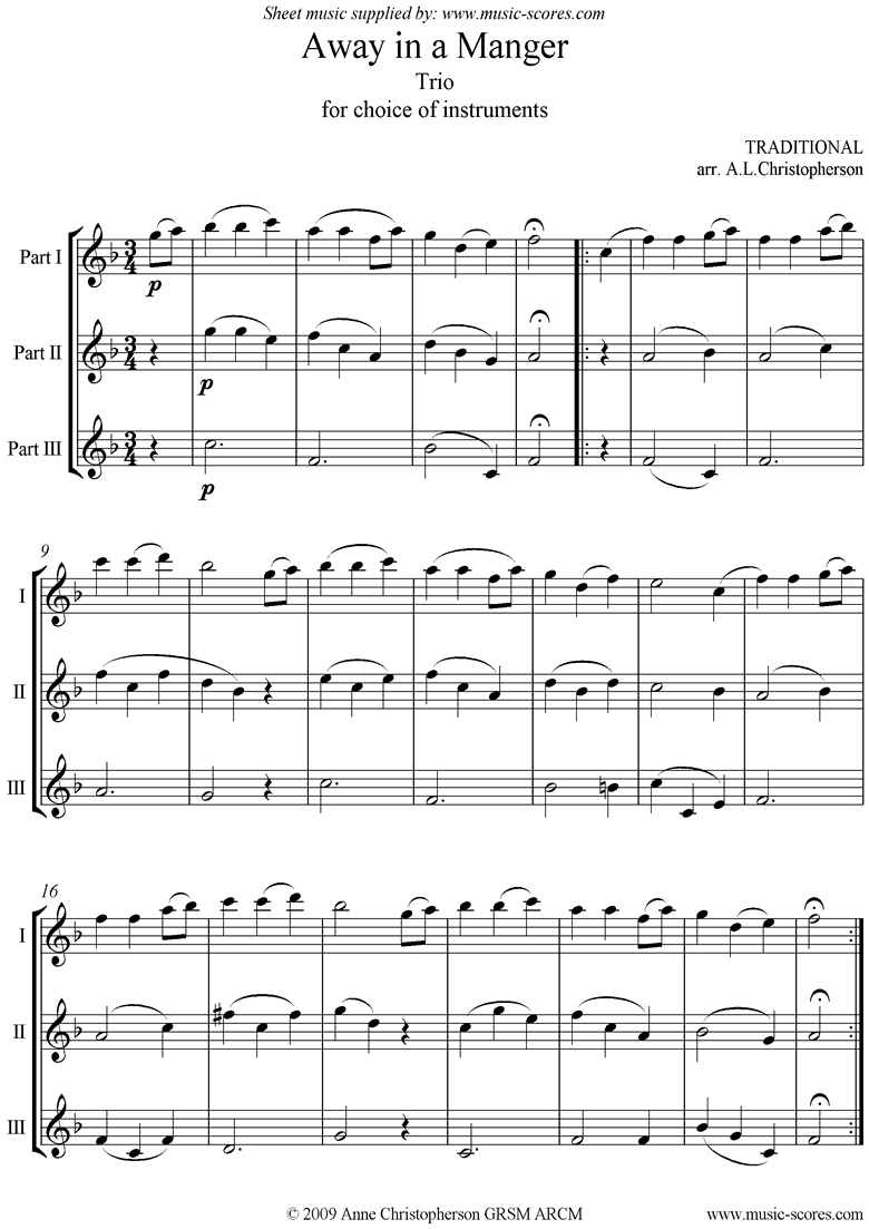 Front page of Away in a Manger: Any 3 instruments sheet music