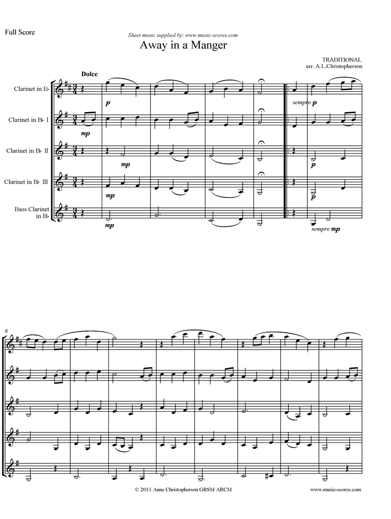 Front page of Away in a Manger: Clarinet 5 sheet music