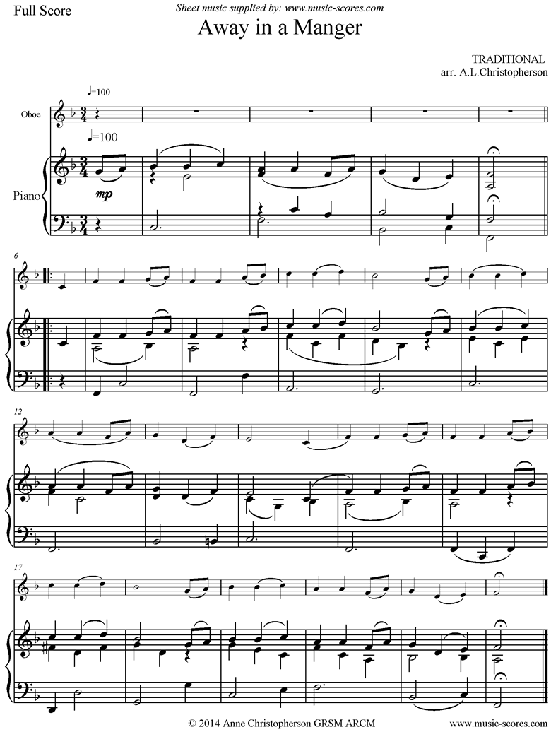 Front page of Away in a Manger: Oboe, Piano sheet music