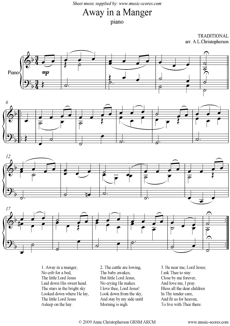 Front page of Away in a Manger: Voice, Piano sheet music