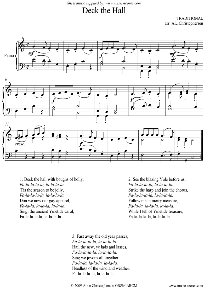 Front page of Deck the Hall with Boughs of Holly: Piano sheet music