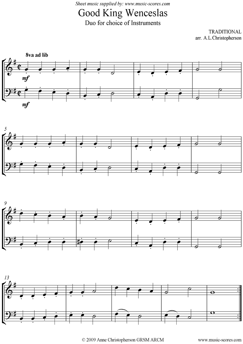 Front page of Good King Wenceslas: Any 2 instruments sheet music