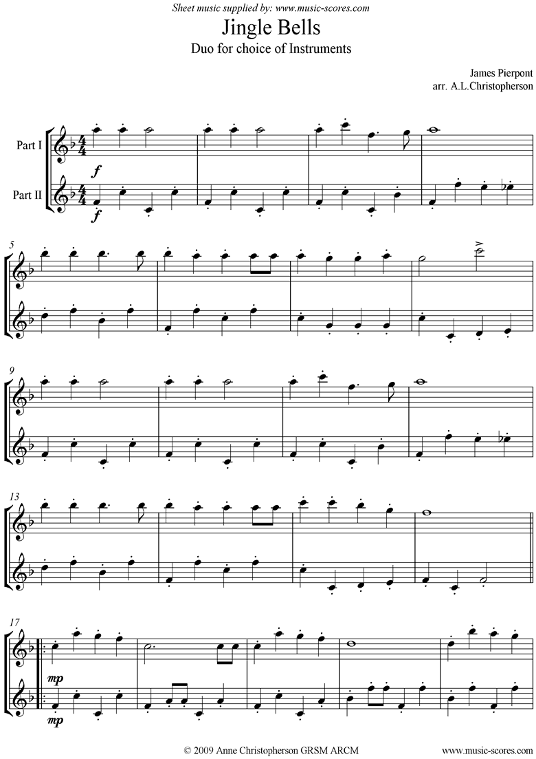 Front page of Jingle Bells: Any 2 instruments sheet music