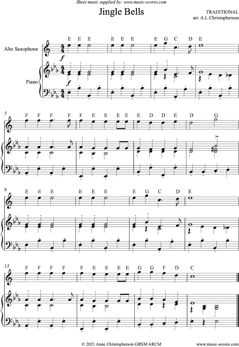 Front page of Jingle Bells: Easy Alto Sax sheet music