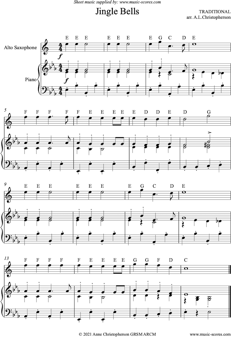 Jingle Bells Alto Sax Notes