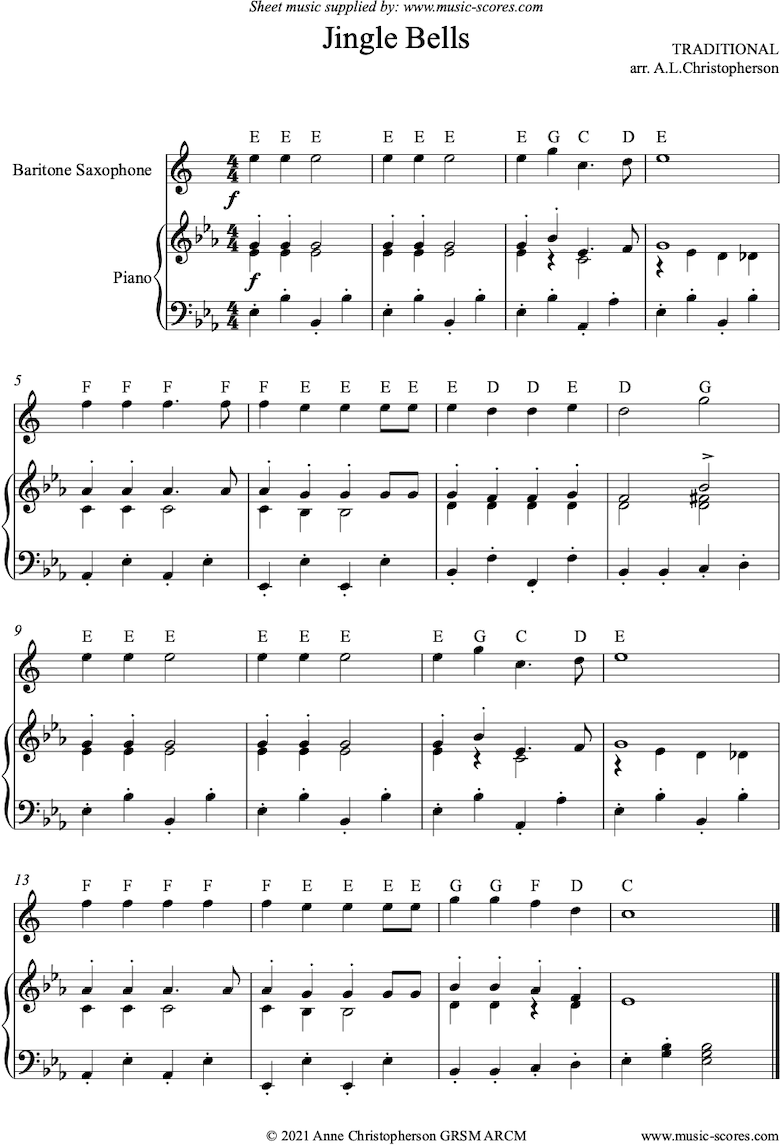 Front page of Jingle Bells: Easy Baritone Sax sheet music