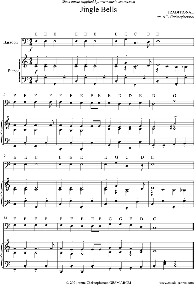 Front page of Jingle Bells: Easy Bassoon sheet music