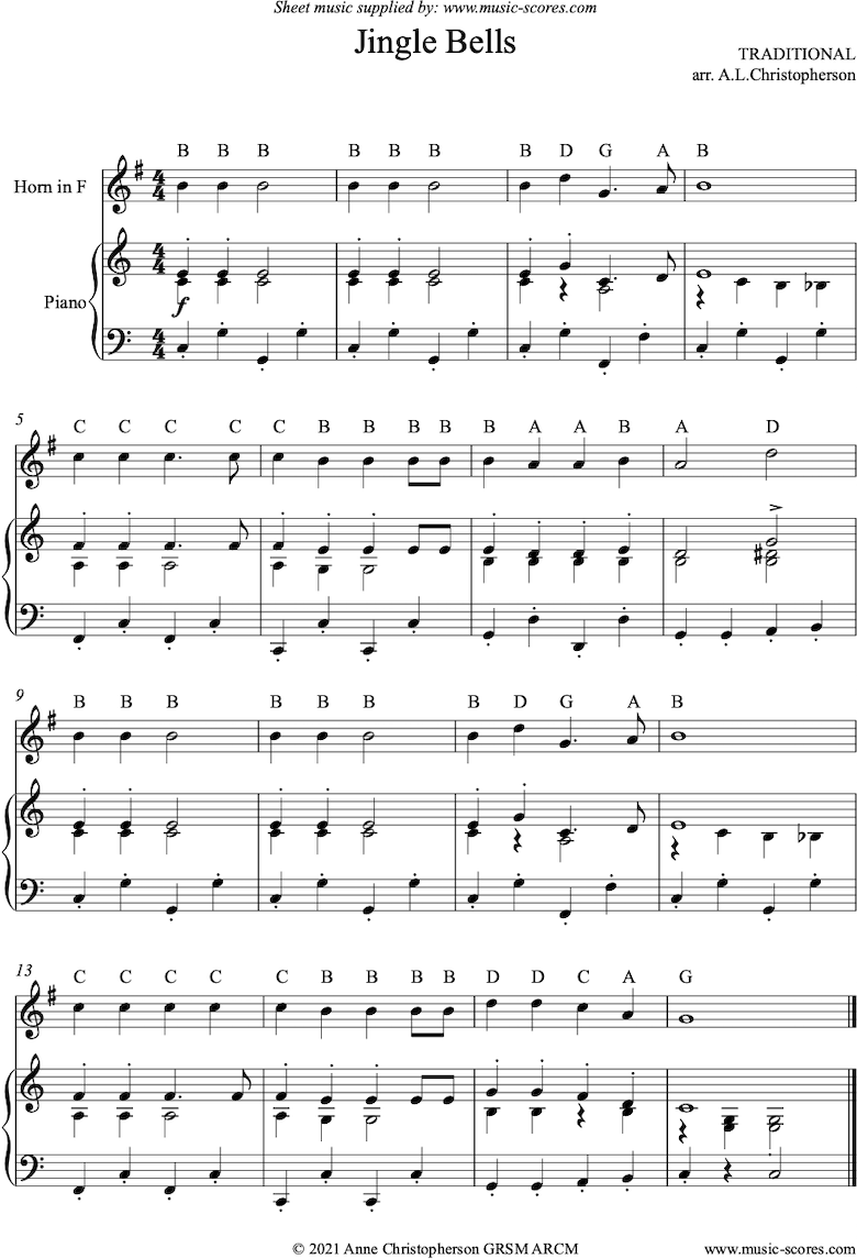 Front page of Jingle Bells: Easy French Horn sheet music