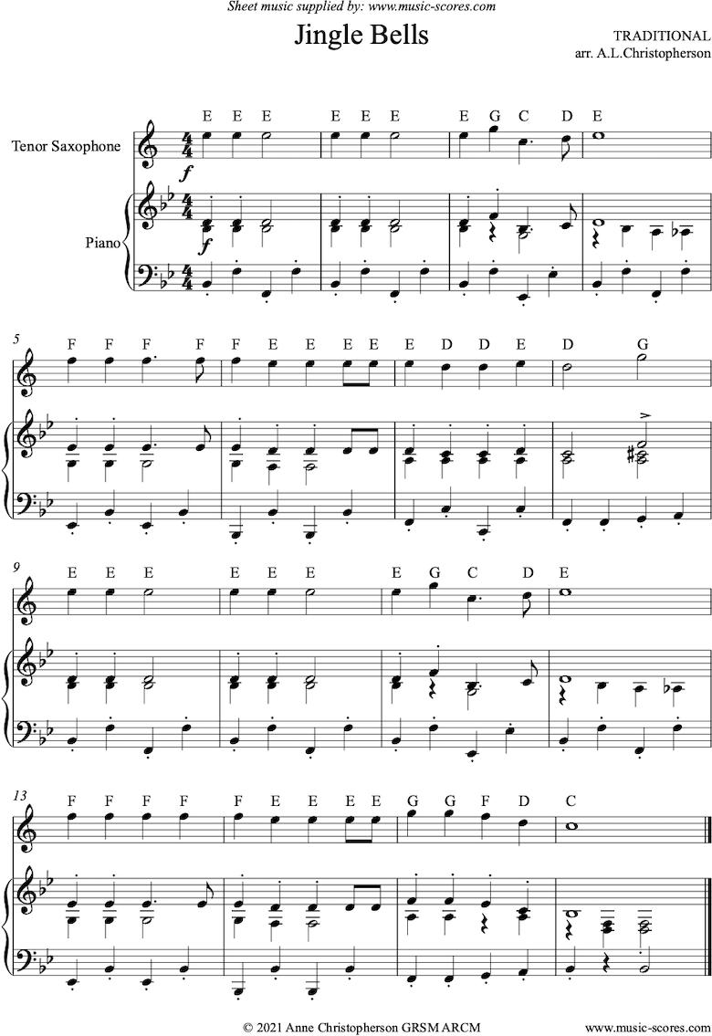 Front page of Jingle Bells: Easy Tenor Sax sheet music