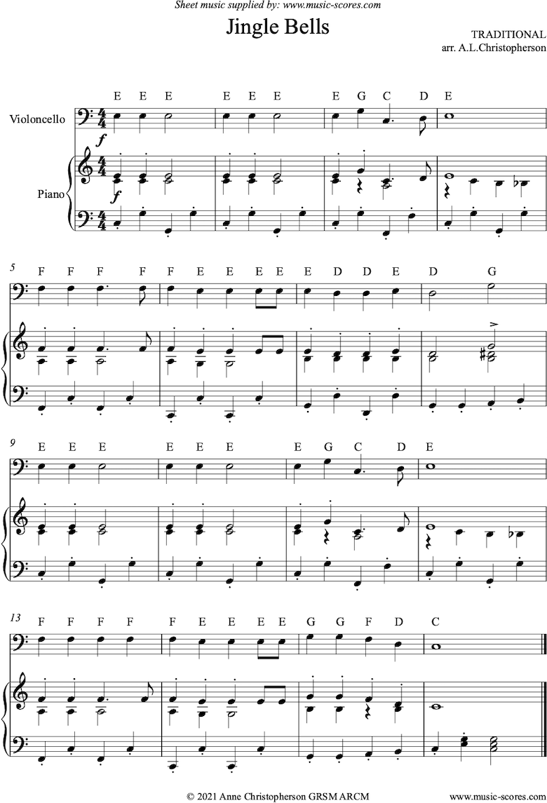 Front page of Jingle Bells: Easy Cello sheet music