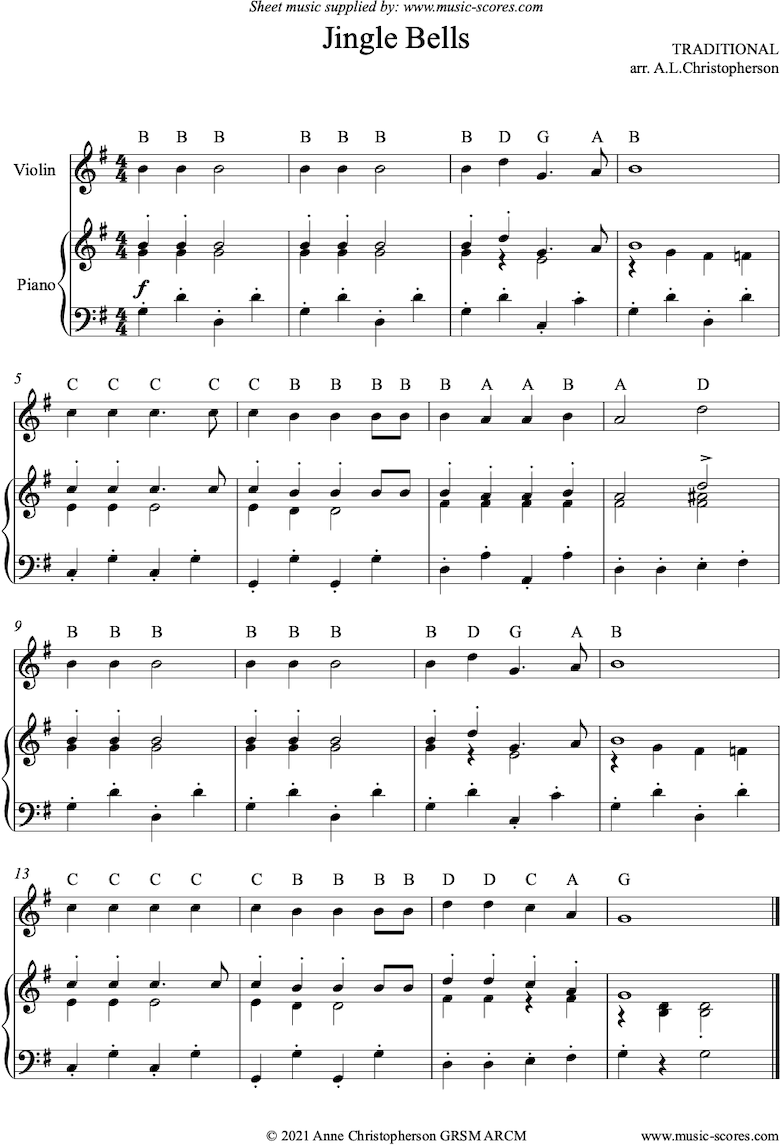 Jingle Bells  Recorder Sheet Music with Notes and Piano Backing