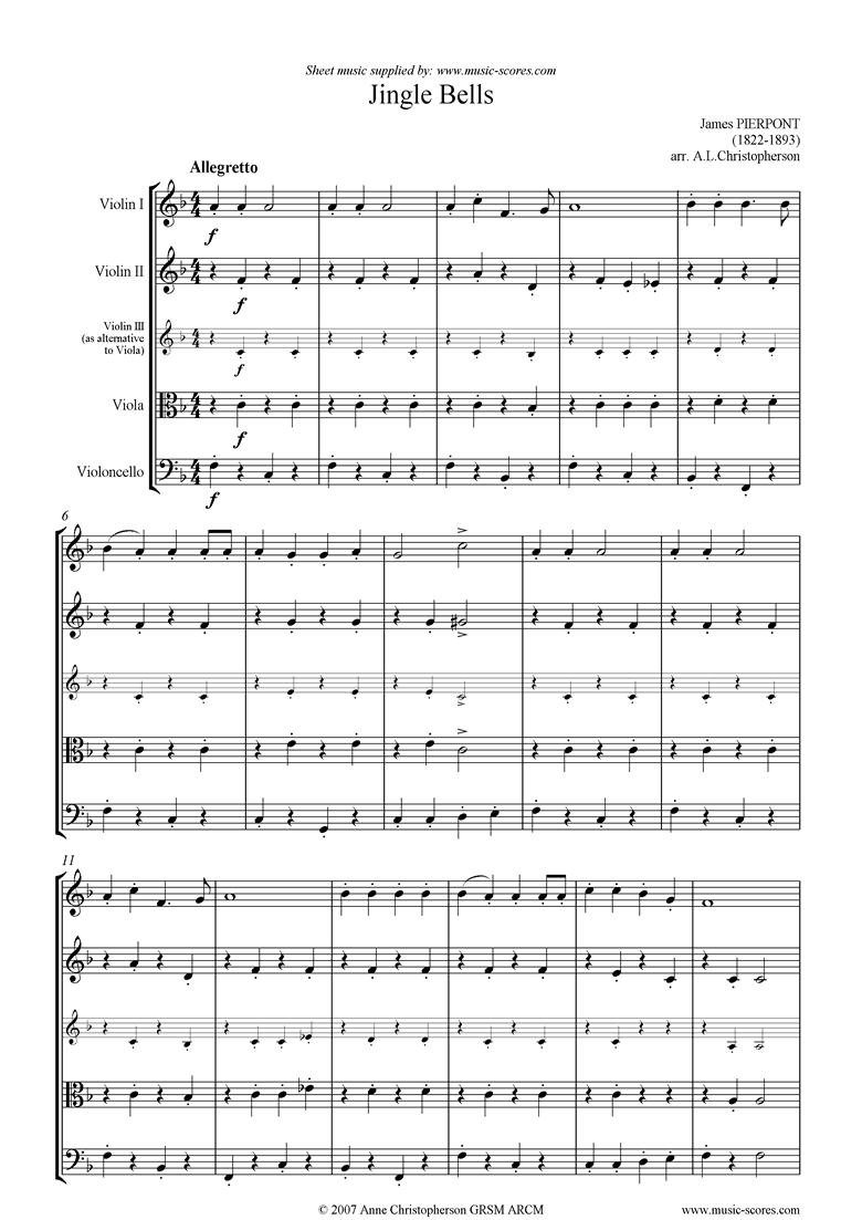 Front page of Jingle Bells: String Quartet sheet music