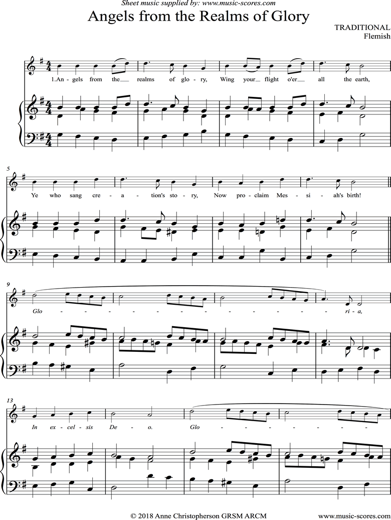 Front page of Angels from the Realms of Glory sheet music