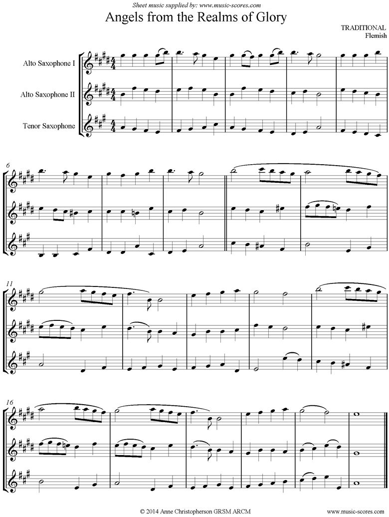 Front page of Angels from the Realms of Glory: Sax Trio, lower sheet music