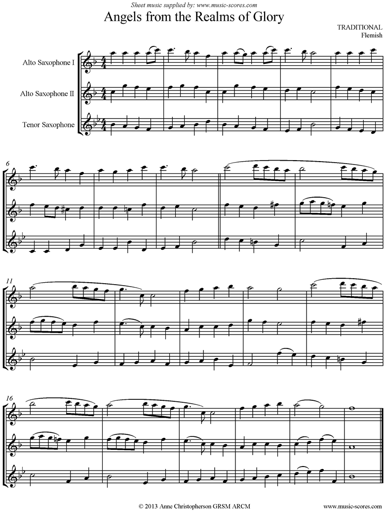 Front page of Angels from the Realms of Glory: Sax Trio sheet music