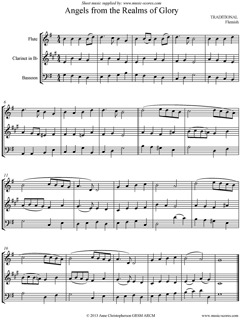 Front page of Angels from the Realms of Glory:Wind Trio sheet music