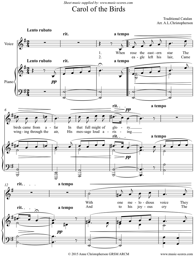 Front page of Carol of the Birds: Voice and Piano sheet music