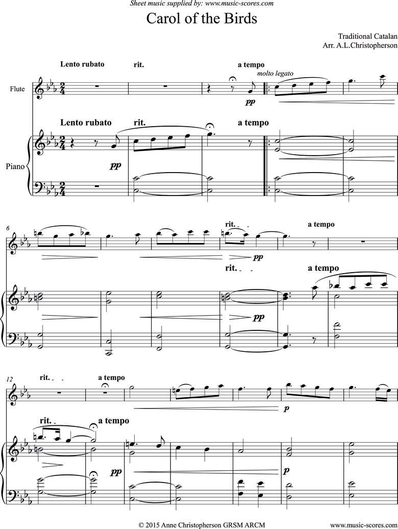 Front page of Carol of the Birds: Flute and Piano sheet music