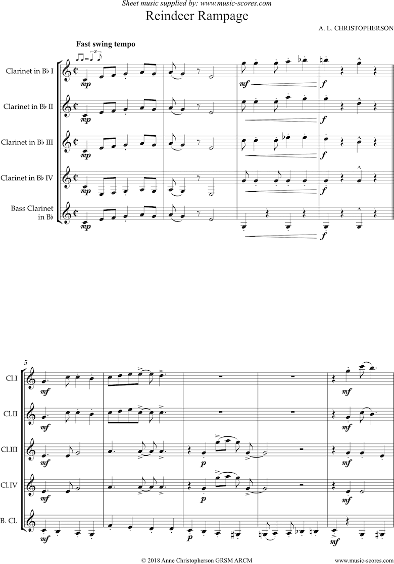 Front page of Reindeer Rampage: 5 Clarinets sheet music
