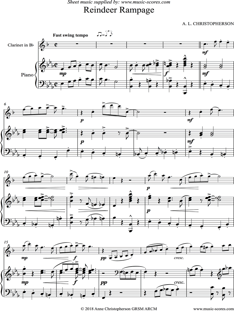 Front page of Reindeer Rampage: Clarinet sheet music