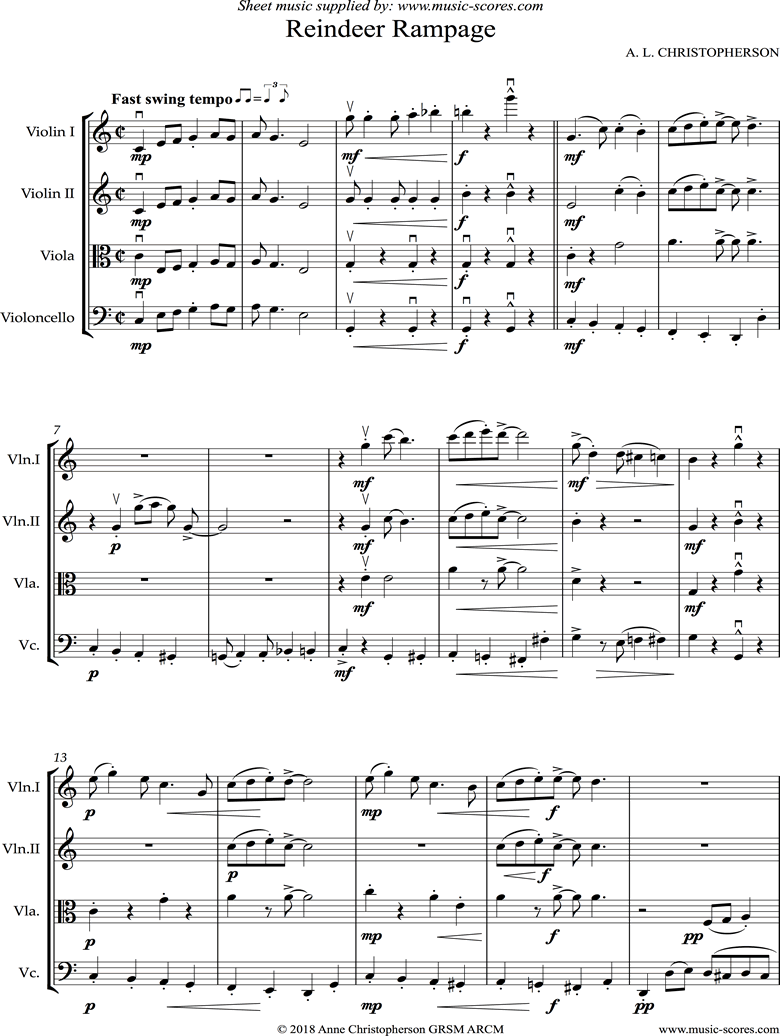 Front page of Reindeer Rampage: String Quartet sheet music