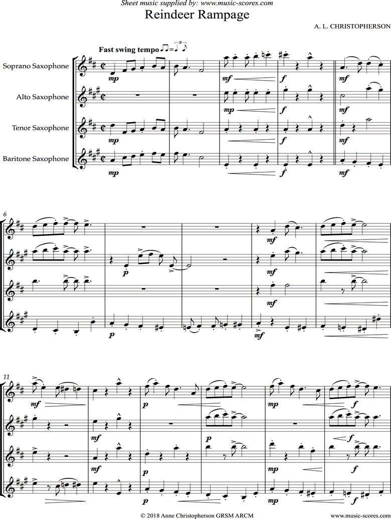 Front page of Reindeer Rampage: Saxophone Quartet sheet music