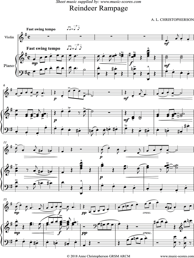 Front page of Reindeer Rampage: Violin sheet music