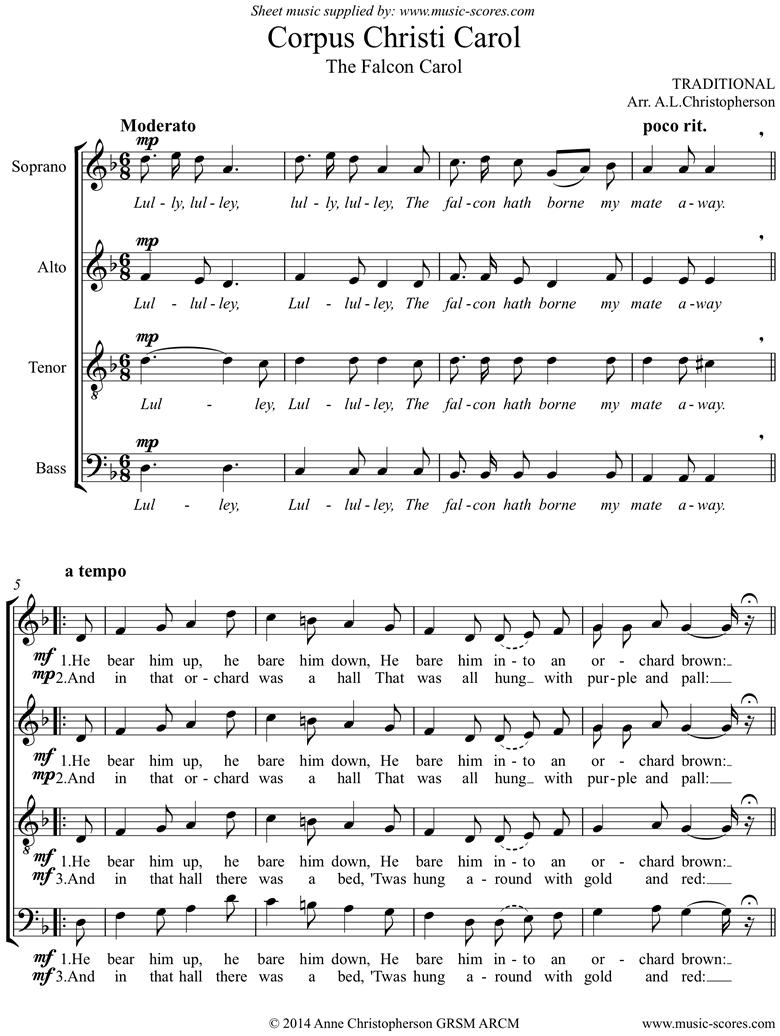 Front page of Corpus Christi Carol: SATB sheet music