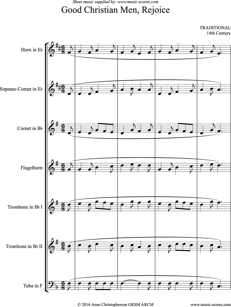 Front page of Good Christian Men, Rejoice: Brass Septet sheet music