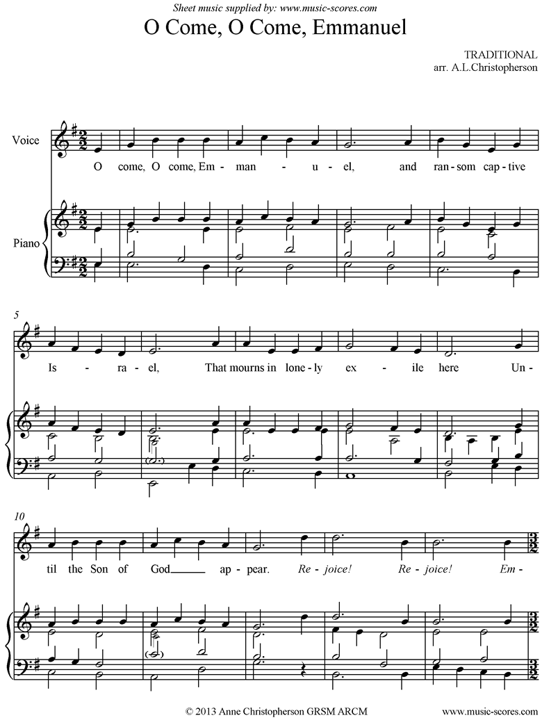 Front page of O come, O come Emmanuel sheet music