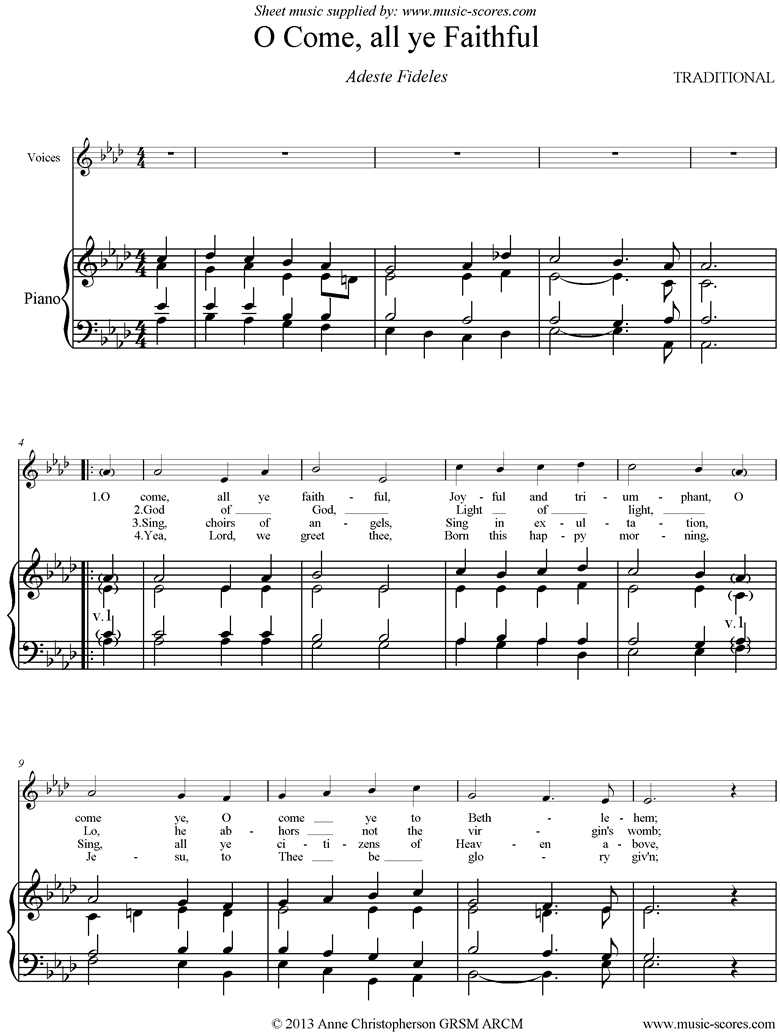 Front page of O Come All Ye Faithful sheet music