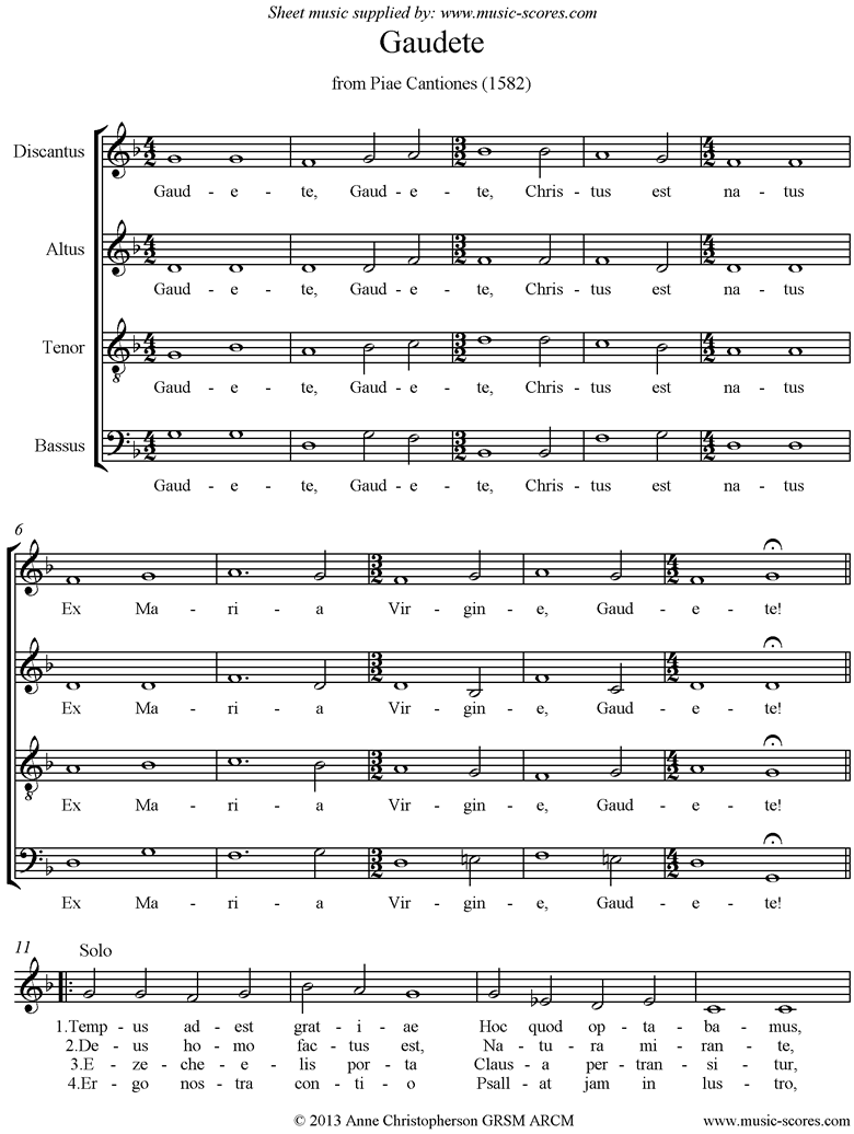 Front page of Gaudete: SATB sheet music